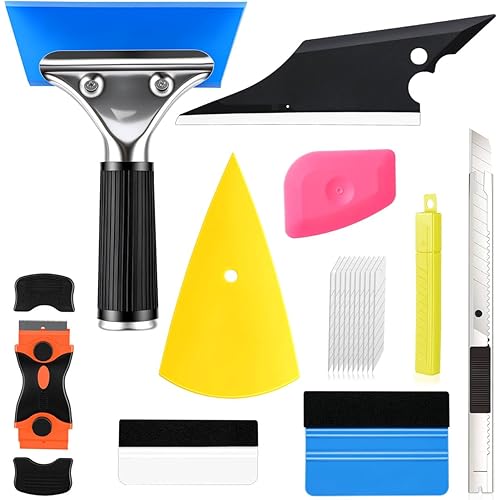 SINGARO Car WindowTint Kit, 9PCS Vehicle Glass Protective Film Wrapping Installation Set, Auto Vinyl Wrap Tinting Tools Included Vinyl Squeegee, Felt Squeegee, Cutter with Replacement Blades