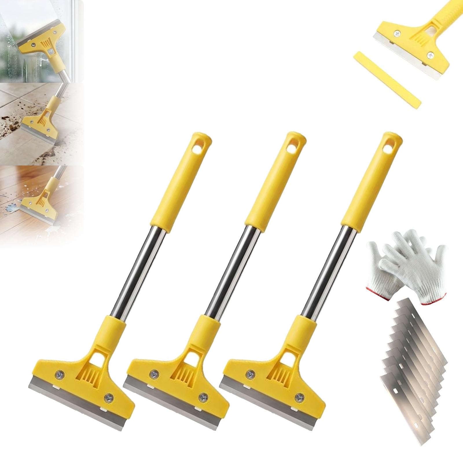 Pala adhesiva para azulejos de vidrio, herramienta de limpieza multifuncional para el hogar para varias superficies, removedor de pintura para vidrio, azulejos y suelos, paquete de 3