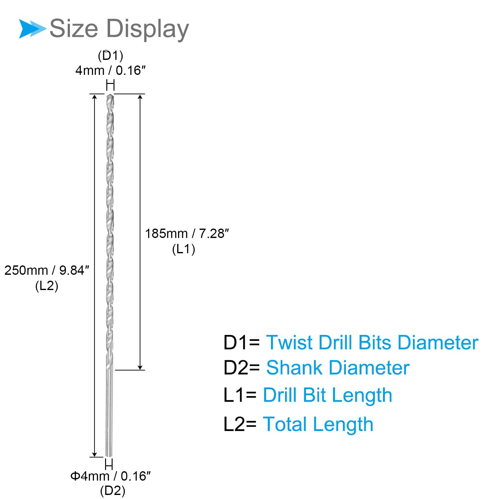 CoCud Extra Long High Speed Steel Twist Drill Bits, 4mm Diameter 250mm Length, Straight Twist Jobber Drill Bit - Image 2