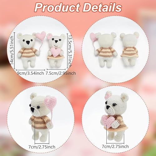 Miniatura 3 de ACRNIGHEET Kit de ganchillo para principiantes, juego de 2 piezas de ganchillo de oso con globos en forma de corazón, kit de inicio de ganchillo con