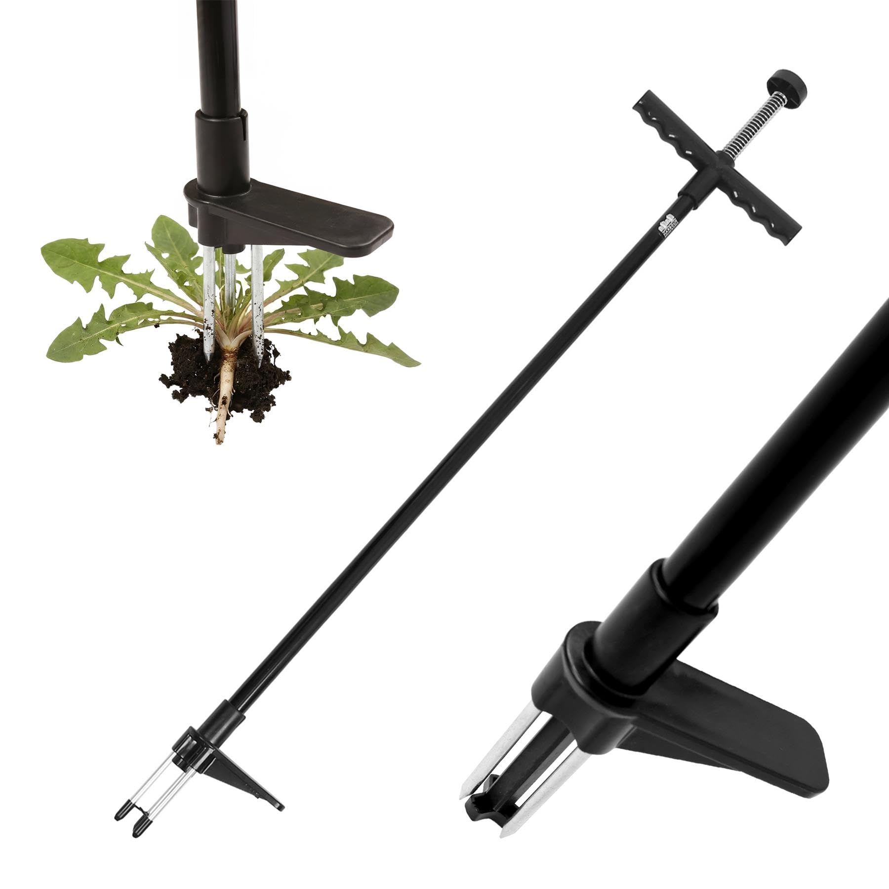 Harbour Housewares Weed Puller - 1m Stand-Up Weeder Hand Tool Aluminium Long Handle, Claw Root Dandelion Remover, Lawn Moss & Weed Extractor, No-Bend Garden Weeder, Black