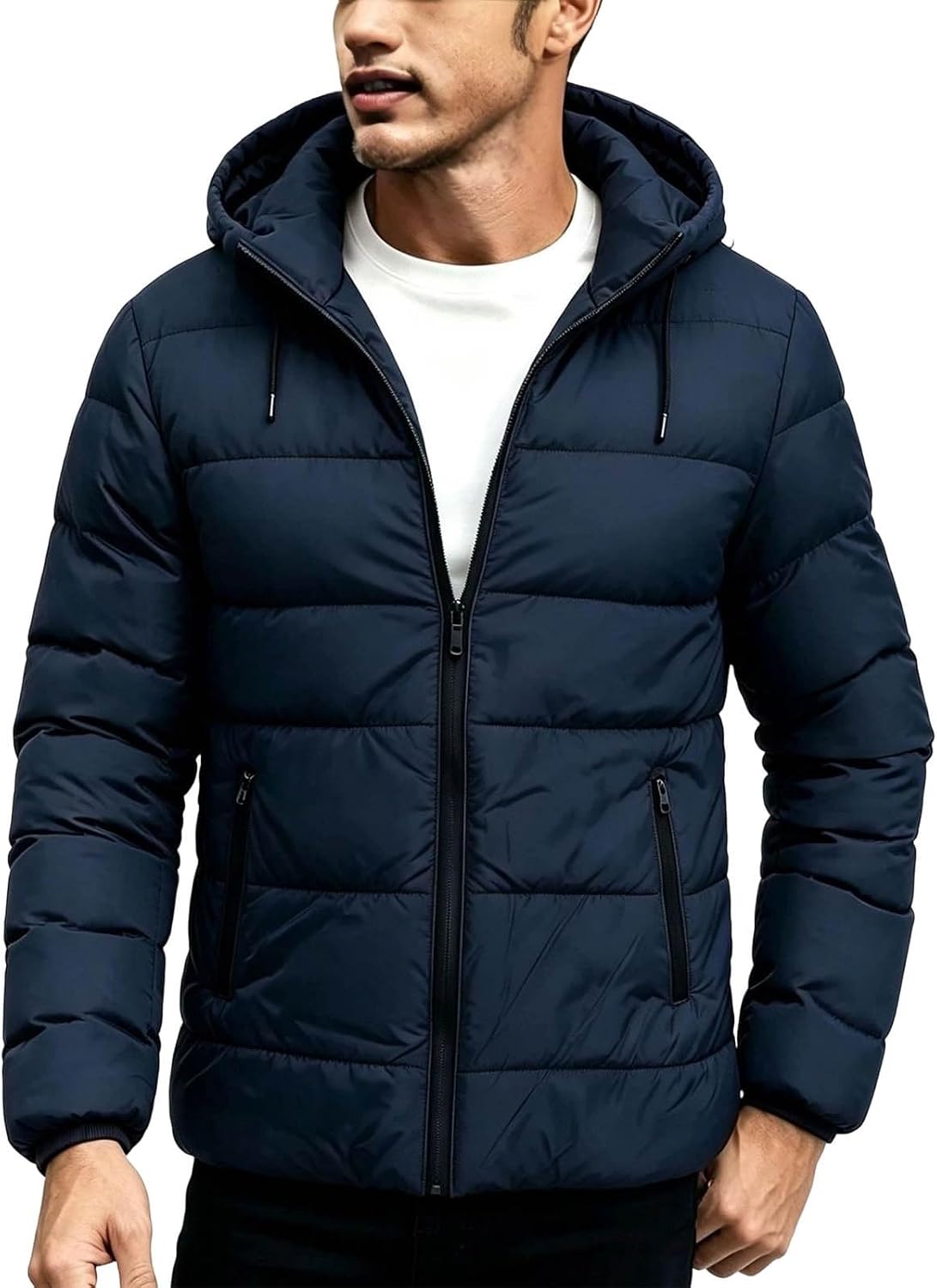 Men's Hooded Puffer Jacket Winter Warm Down Coat Zip | Jackets For Men Packable Puffer Jacket Men'S Black Mens Parka Coats Winter And Lightweight Heavy Waterproof Water Proof Long