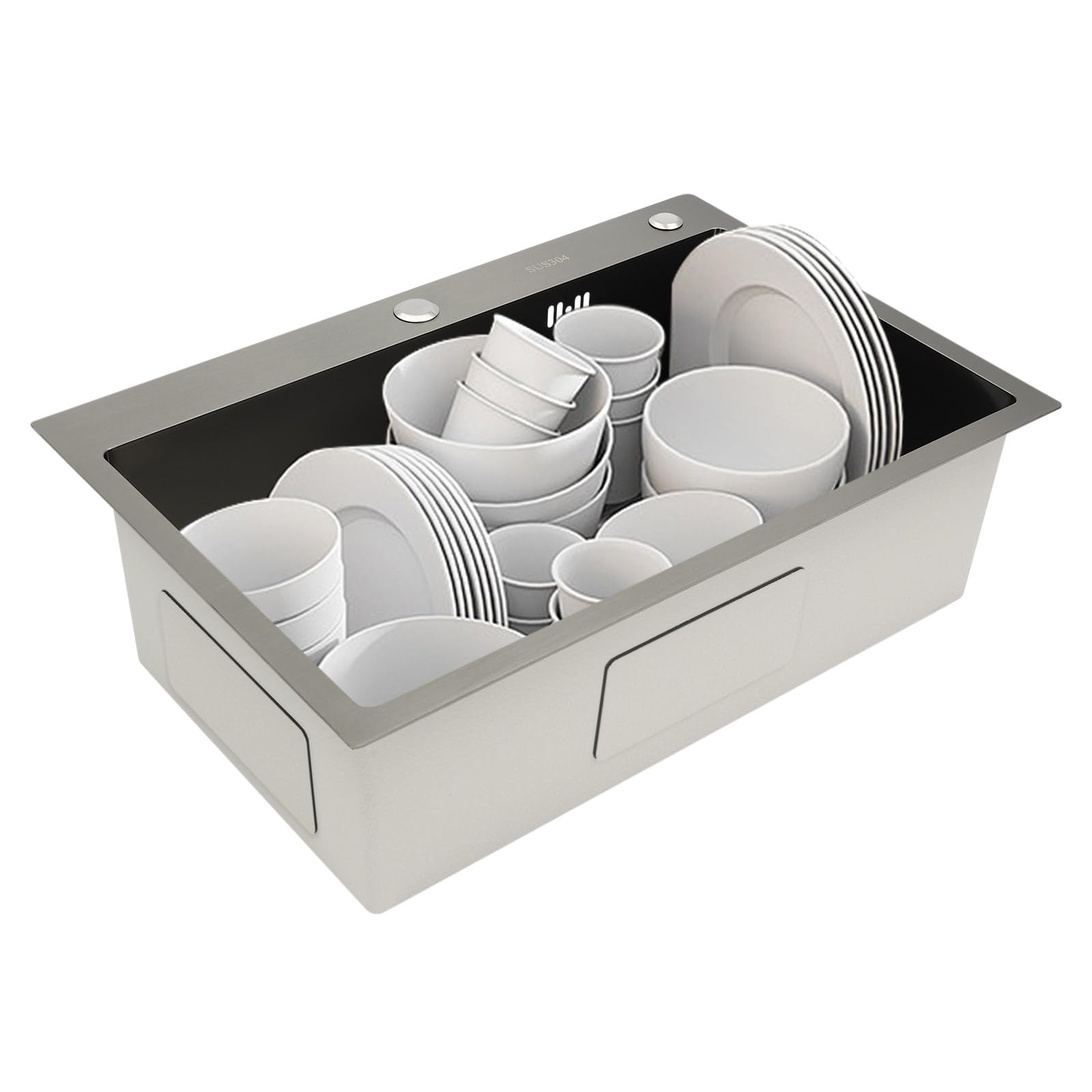 Fregadero de cocina, juego de fregadero de acero inoxidable, fregadero cascada con grifo retráctil, 1 lavabo empotrado, para cocinas, lavaderos, laboratorios, cafeterías, 68 x 45 x 20 cm