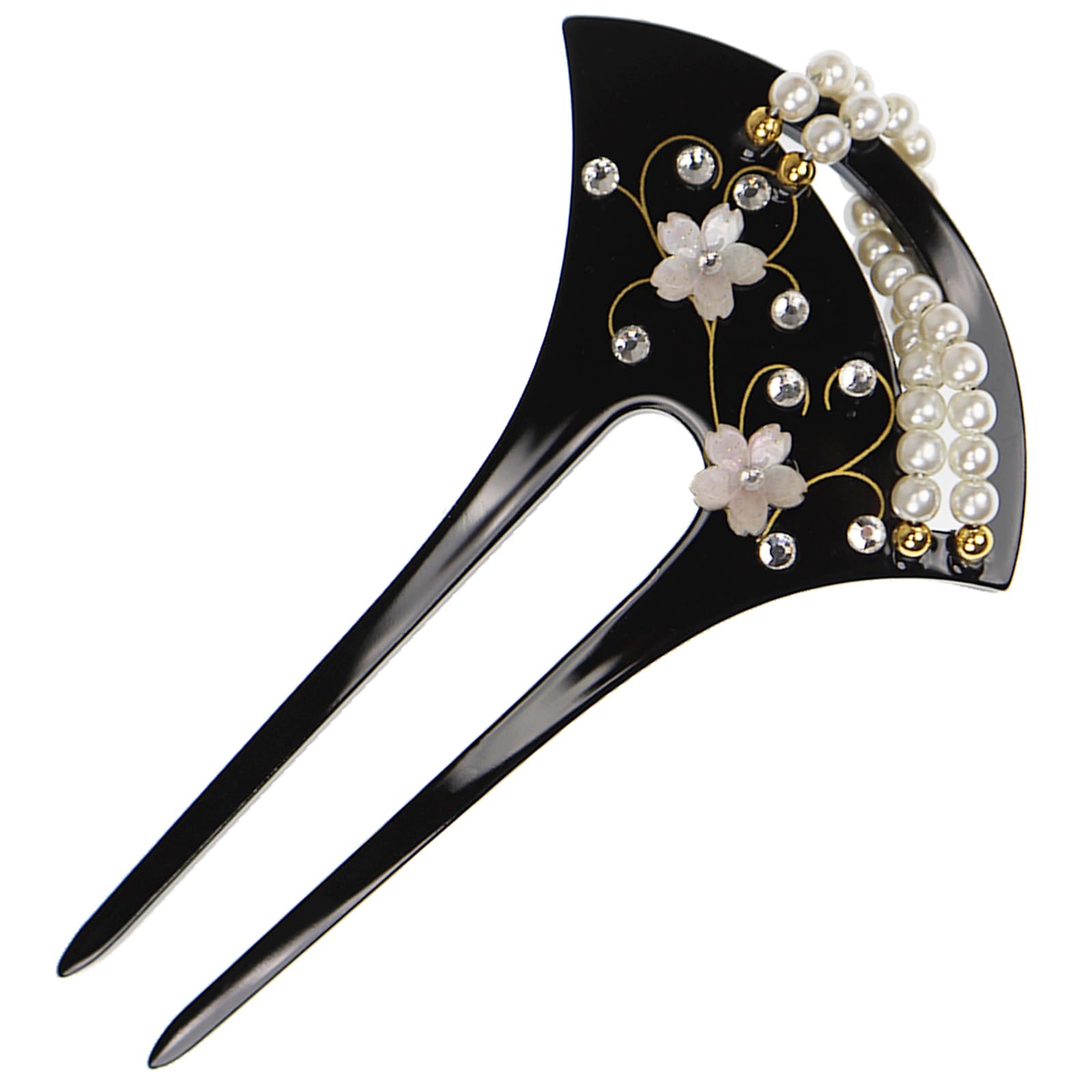 TOuWA Kanzashi Fan Shape Cherry Blossom Pearl Hairpin Kimono Yukata Japan