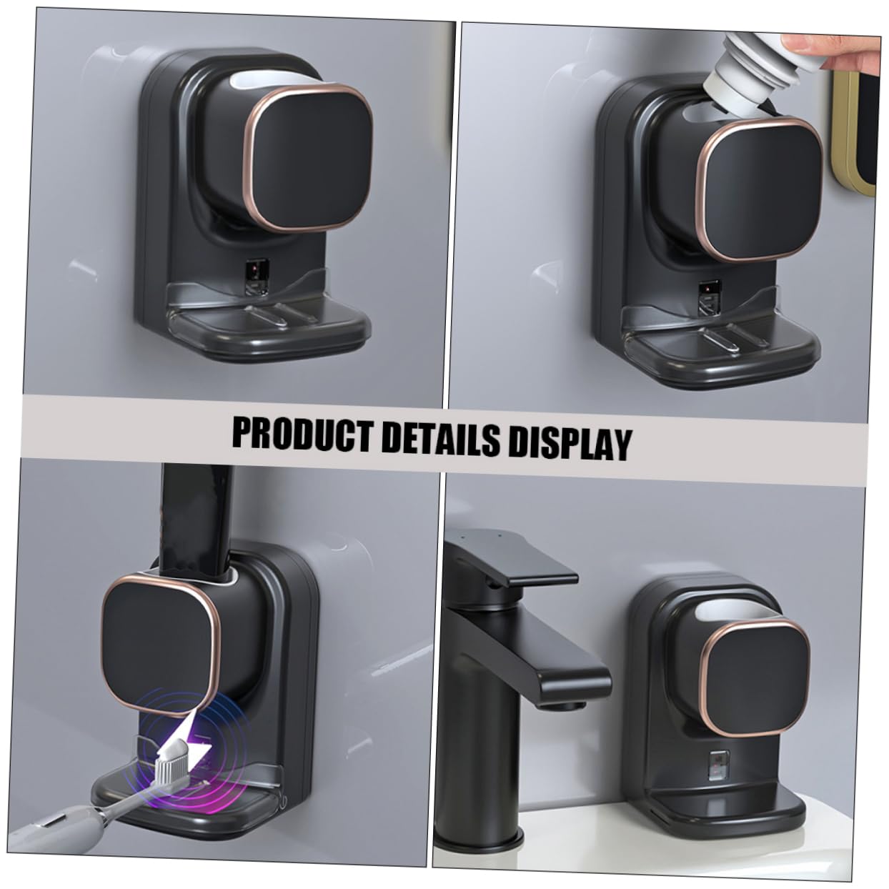 Dispenser Dentifricio Automatico Cavo USB Incluso da Parete Sensore in Plastica Nera Resistente, Facile da Installare senza Fori, per Bagno e Crema Mani