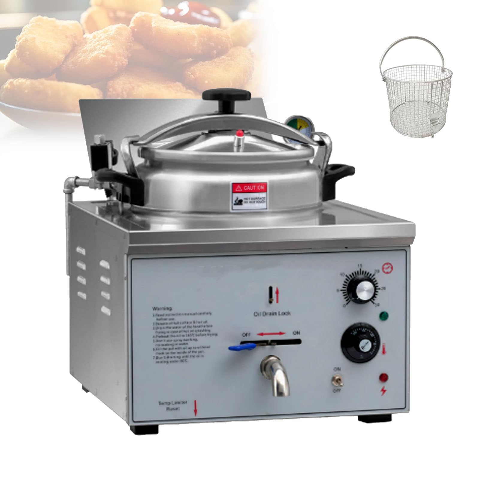 YXYLJOZ 16L Commercial Pressure Fryer, Stainless Steel High-Pressure Fried Chicken Machine with Thermostat, 3KW Electric Countertop Deep Fryer for Snack Bar