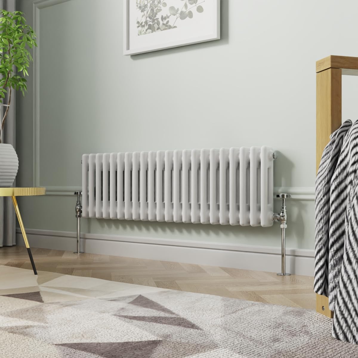NRG 300 X 1010 mm Gloss White Horizontal Cast Iron Radiator Double Panel