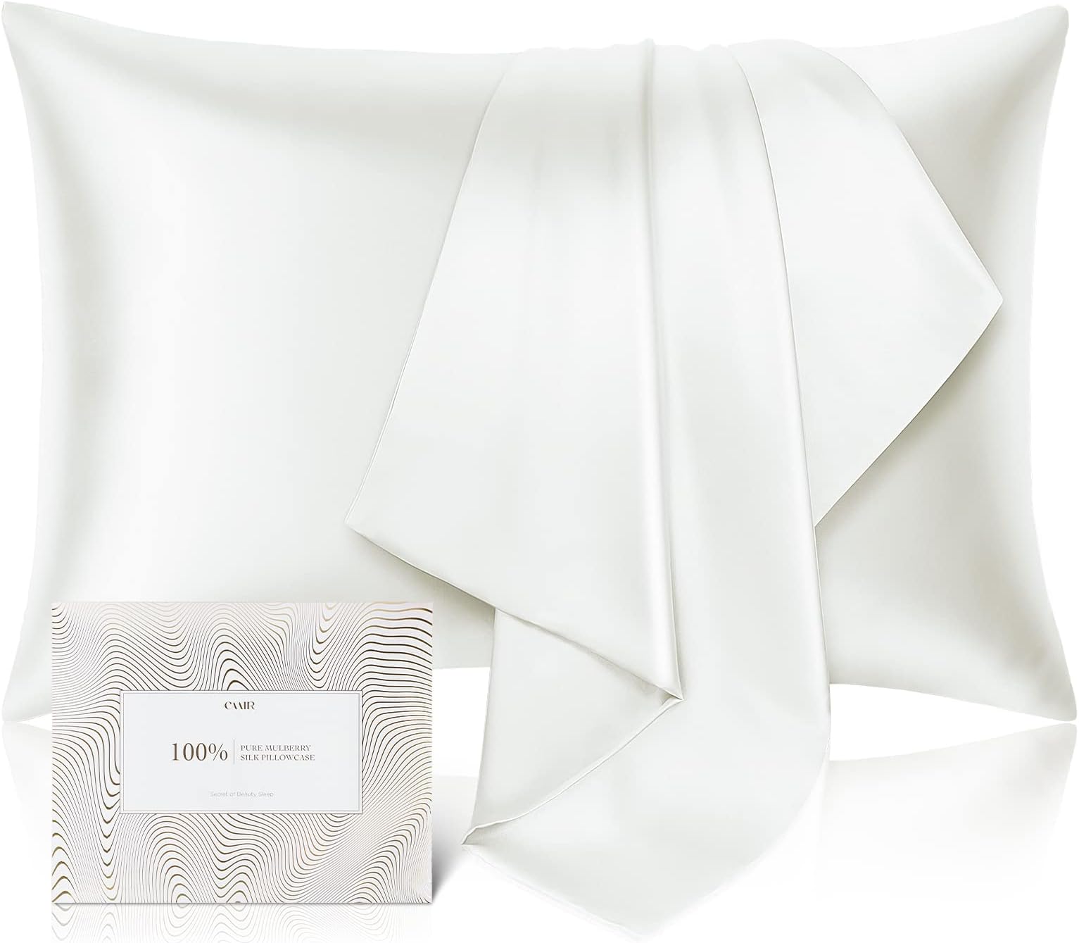 100% Pure Mulberry Silk Pillowcase for Hair and Skin - Allergen Resistant Dual Sides,600 Thread Count Silk Bed Pillow Cases with Hidden Zipper,1pc,Standard Size,Ivory