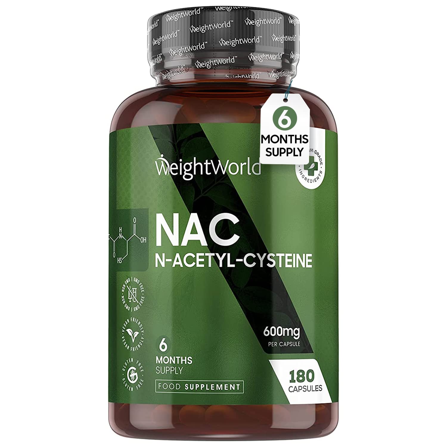 Buy NAC Supplement NAcetylCysteine 600mg 180 Vegan Capsules (6