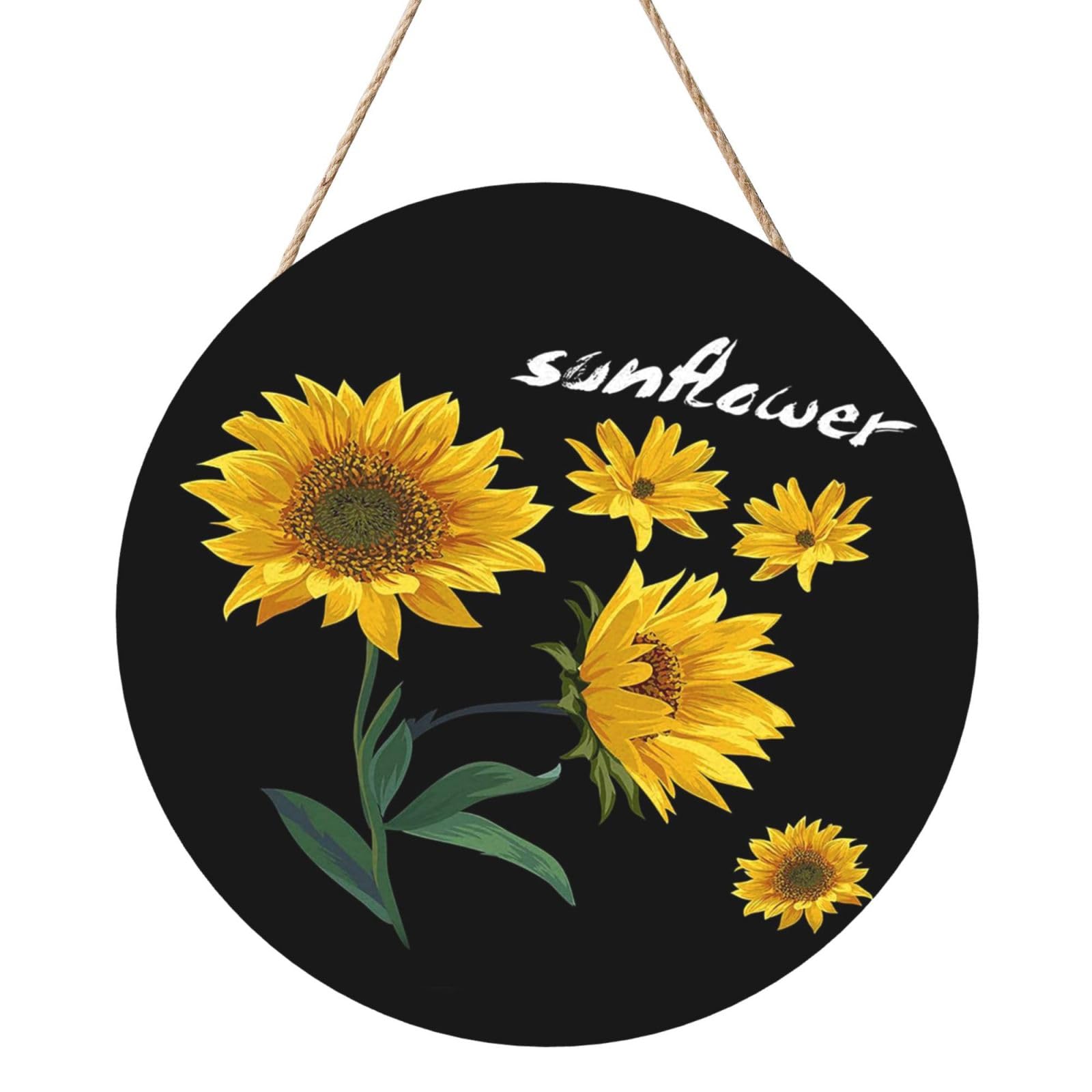 InOmak Sunflower Print, Round Wood Panel Painting 12 in, Wall Hanging Painting For Home