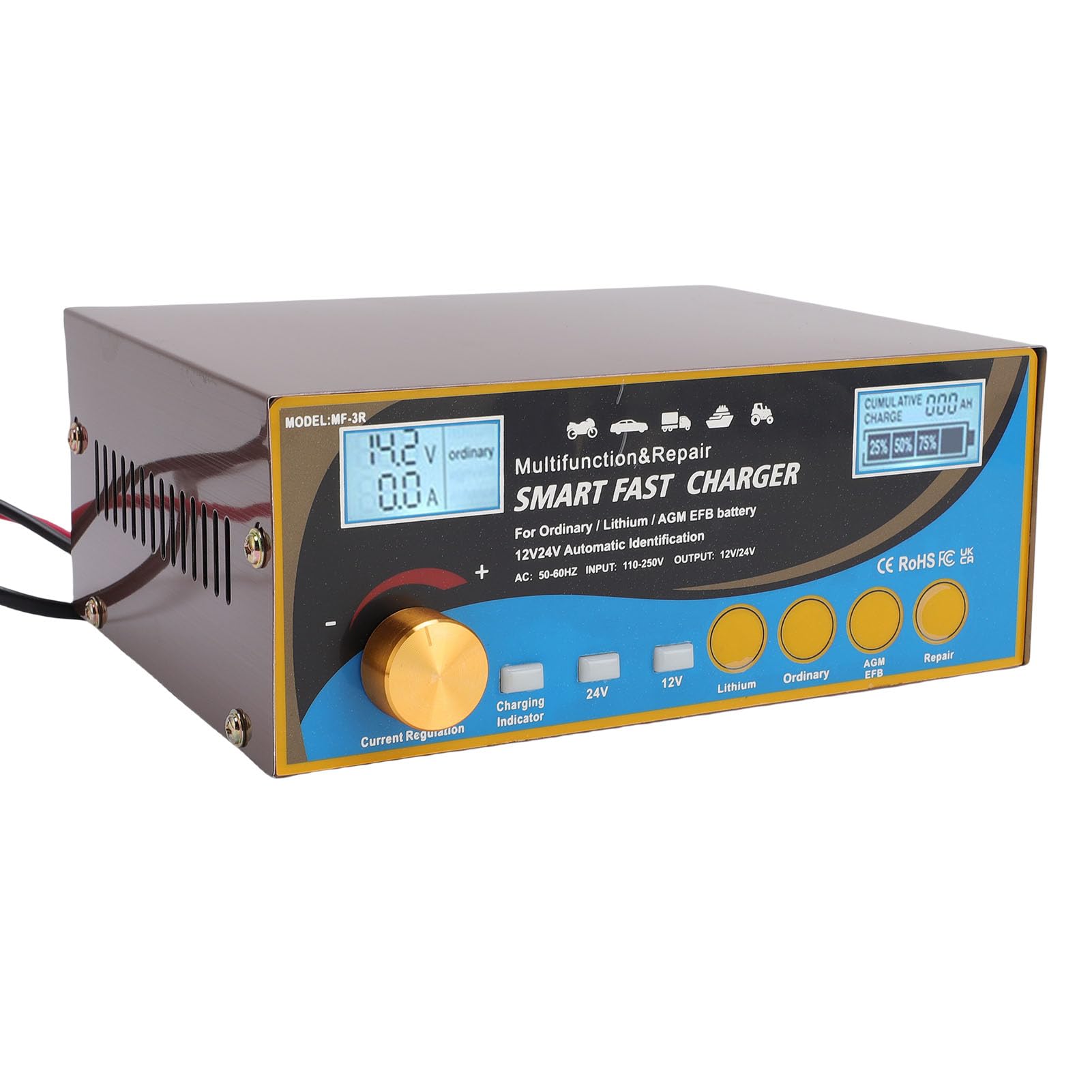Cuifati Bateria Heuperter, 12V 24 V Automatyczna ładowarka Akumulatorowa do Baterii Litowych Suchego ż (wtyczka UE)