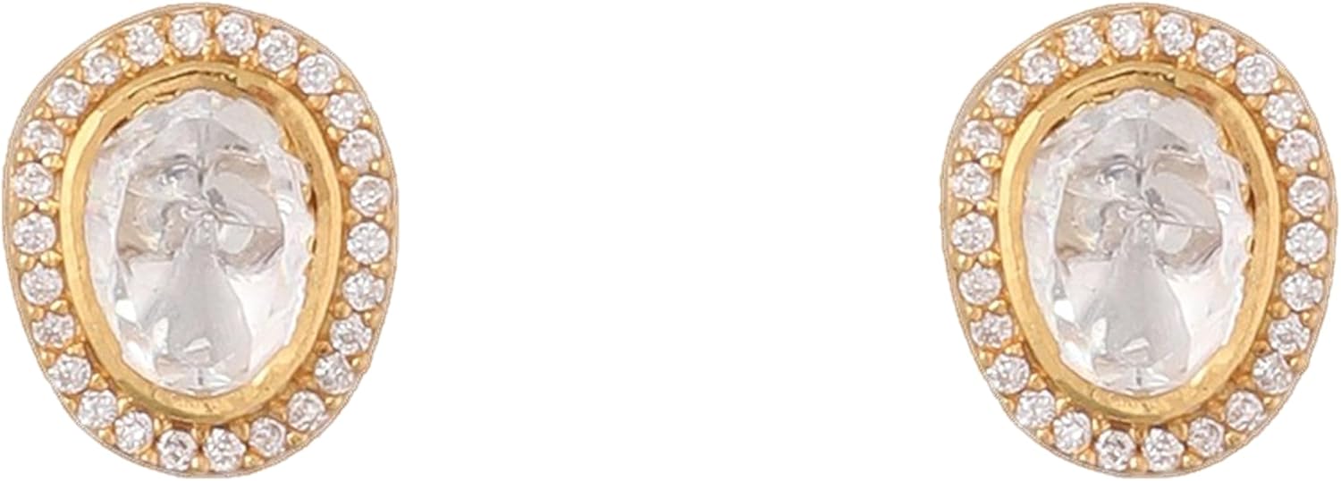 TARINIKA Gold Plated 925 Sterling Silver Stud Earrings for Women, Moissanite, CZ Stones, Perfect for Casual Occasions Gift for her