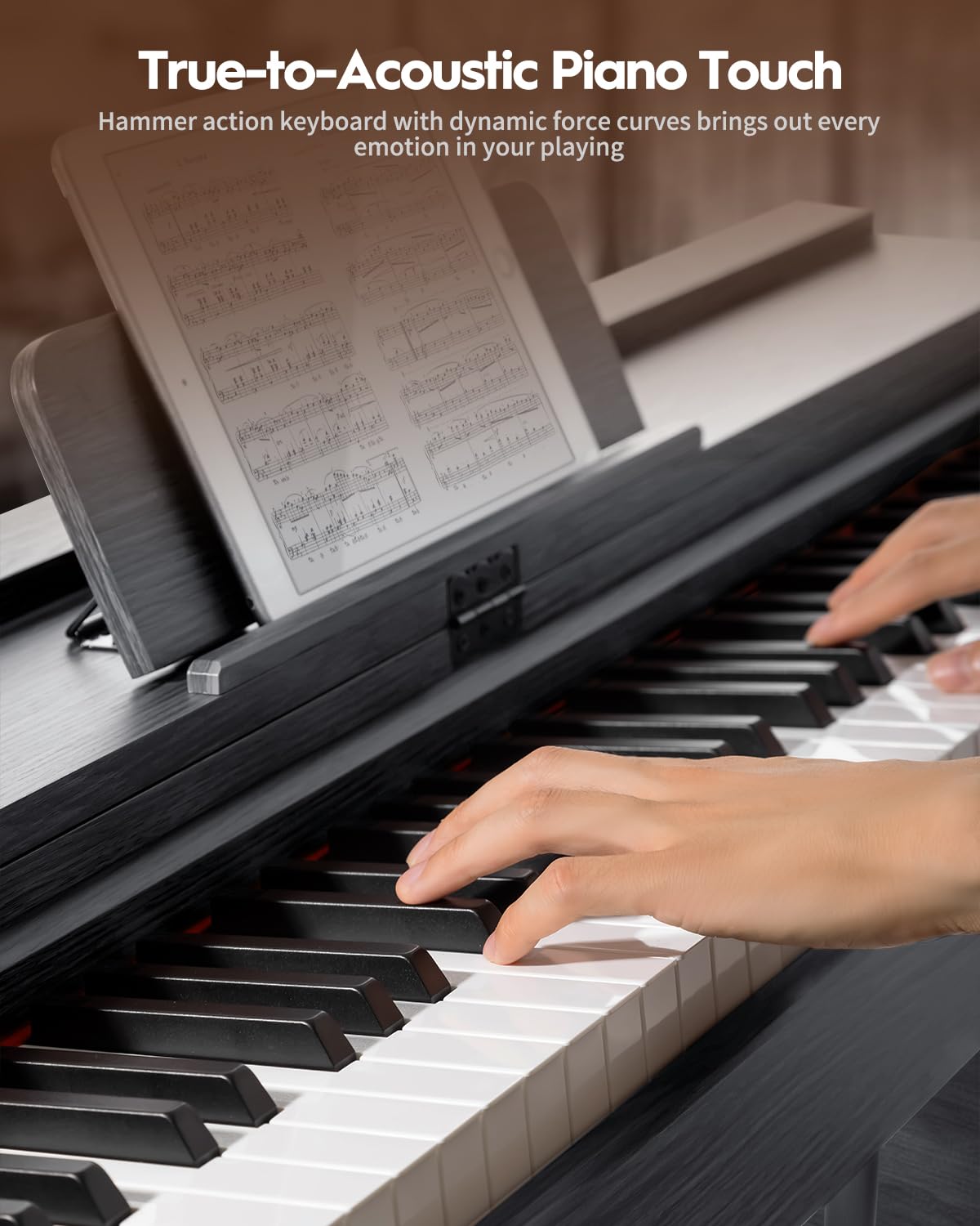STRICH Piano numérique à 88 touches, clavier lesté à action marteau, couverture de bureau complète avec support, haut-parleurs 25 W x 2, écouteurs, trois pédales, SDP-350S (couleur noir)