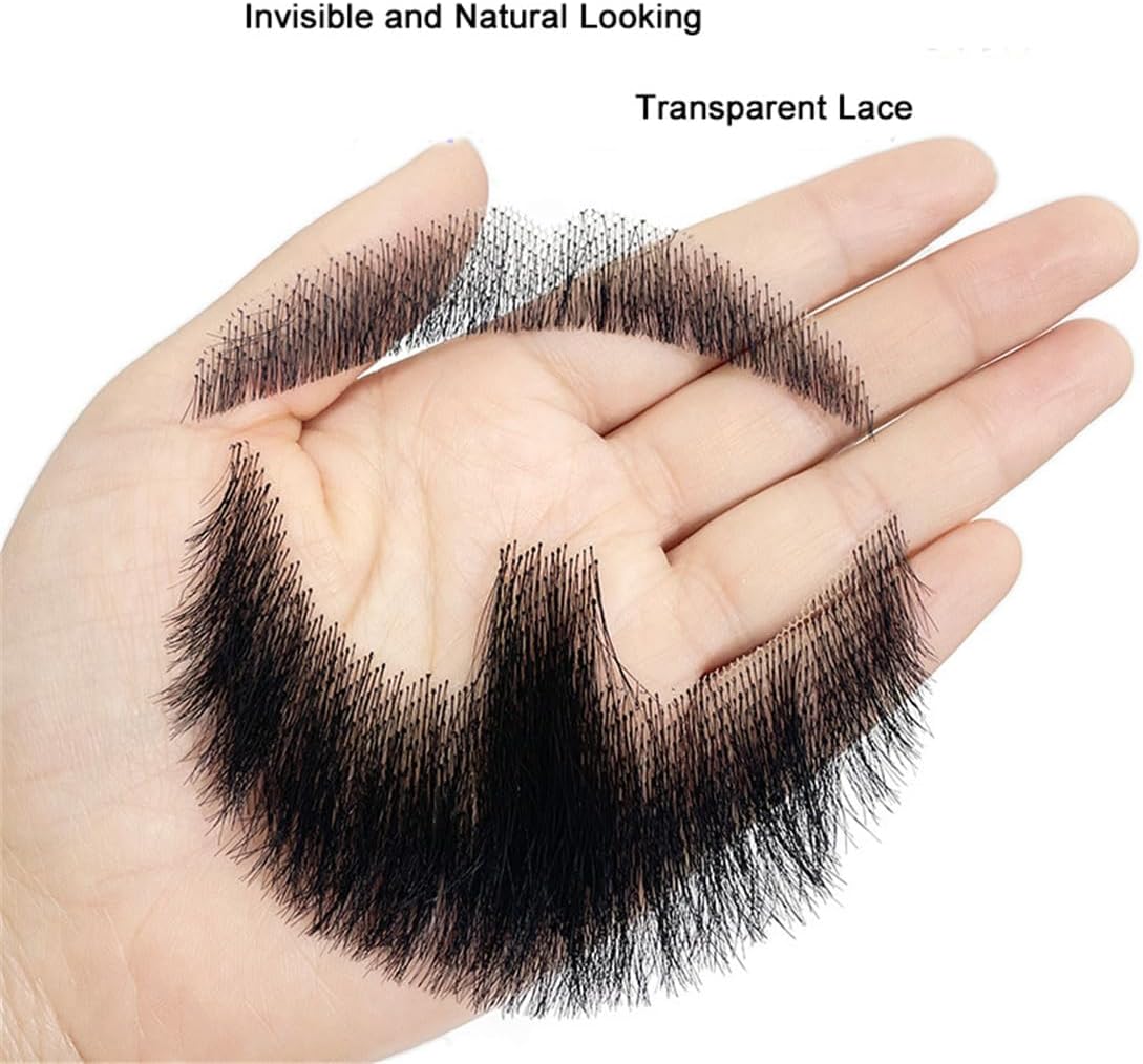 Handmade Fake Beard, Natural Looking Transparent Lace Whisker Hand-Tied False Facial Beard, Human Hair Beard for Men