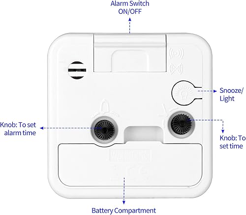 Miniatura 5 de Reloj despertador de viaje analógico clásico con función de repetición y luz, tamaño compacto, movimiento de cuarzo silencioso, alarma Crescendo,