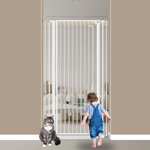 Puerta para gatos extra alta de 57 pulgadas para puerta, 29.5-33.8 pulgadas de ancho, puerta de bebé extra alta para perros, puerta ancha de