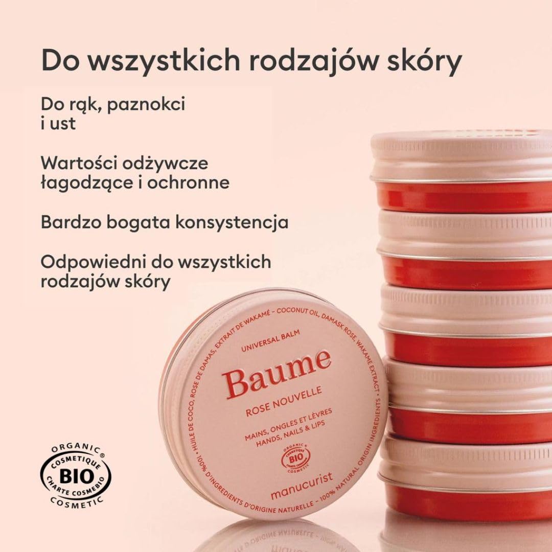 Manucurist Pink Balm – Wielofunkcyjny, w 100% naturalny balsam do ust, dłoni i paznokci – Olej kokosowy, olejek z róży