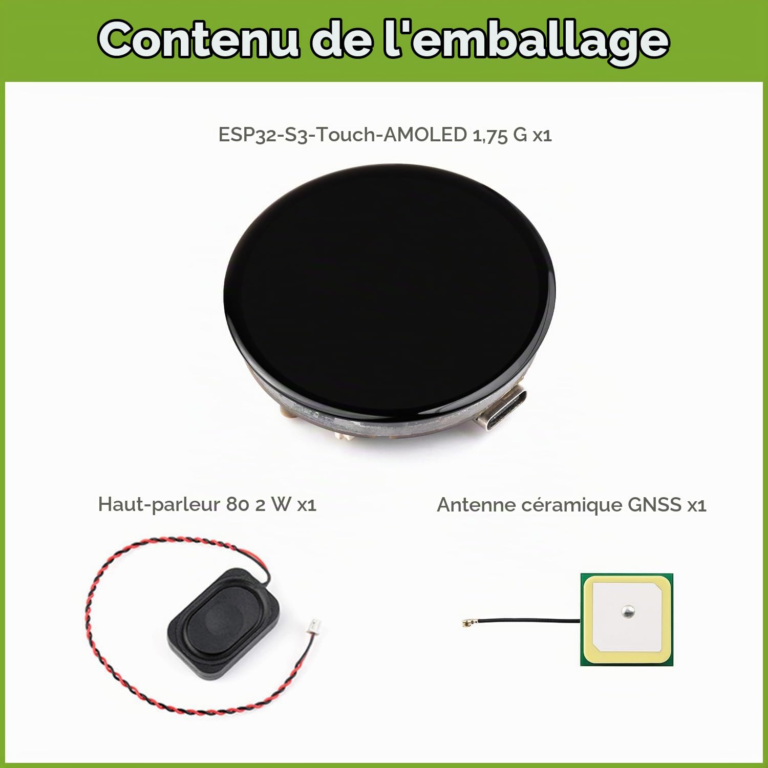 Waveshare ESP32-S3 1.75inch AMOLED Round Touch Display Development Board(GPS Version, No Case), 32-Bit LX7 2-Core Processor, 466x466, QSPI Interface, 2 Digital Microphones Array, ESP32 with Display
