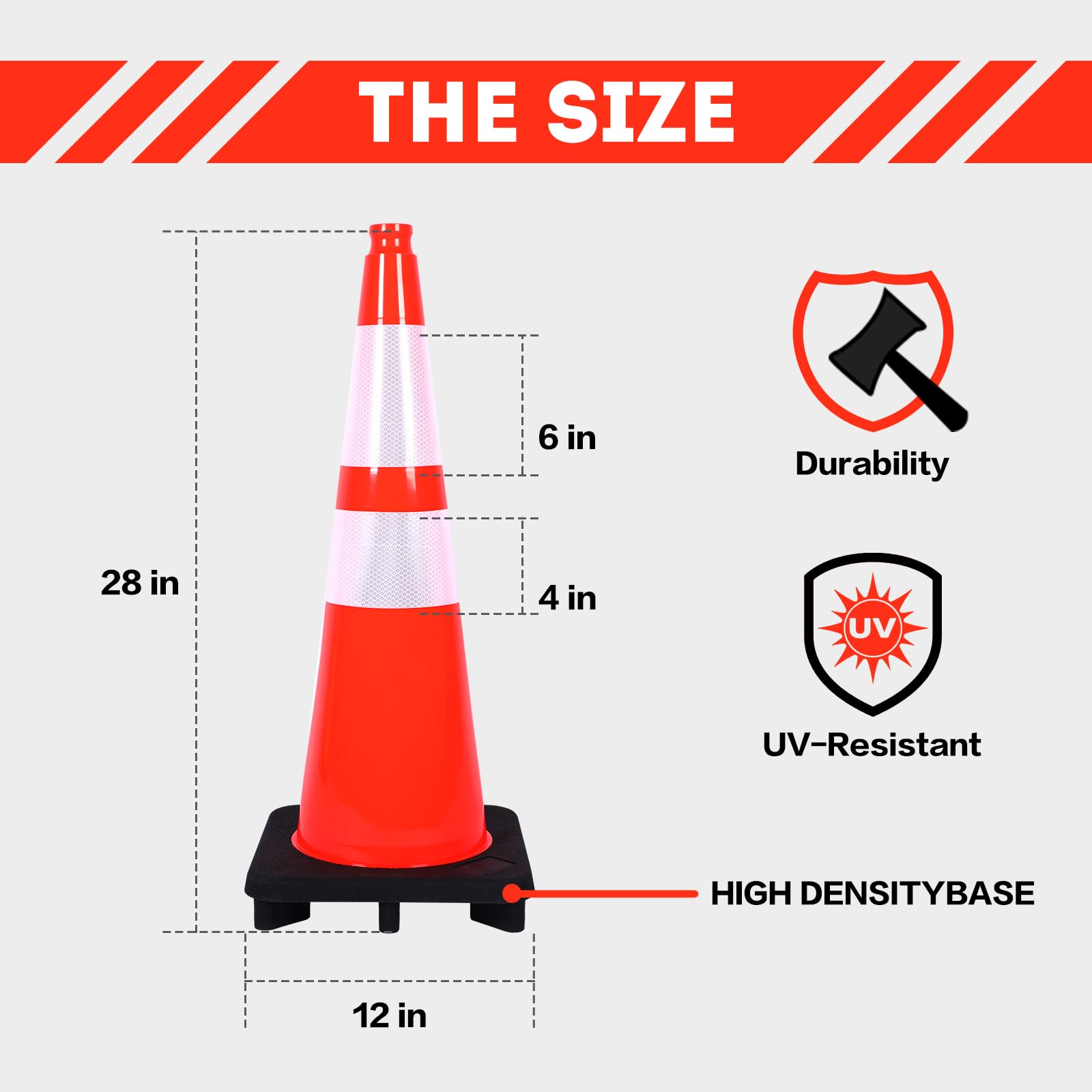 48 Pack Orange Traffic Cones 28 Inch With 6" & 4" Collar, PVC Plastic - View #7