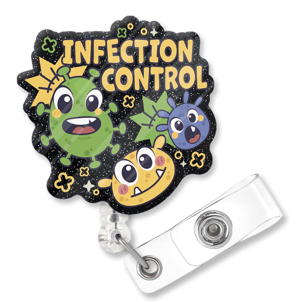 ZBBFSSCB Control Funny Black Glitter Badge Reel Retractable with Metal Shark Clip, Cute Badge Holder Gift for Doctors Nurses RN LPN PN Infectious