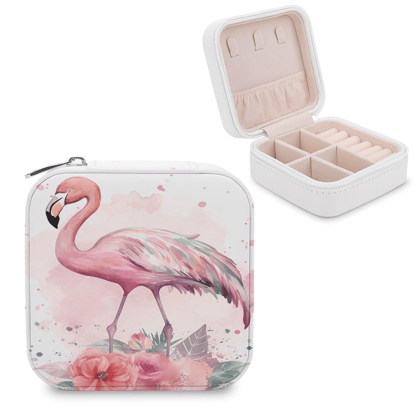VstaDank Vintage Boho Flamingo Florals Jewelry Box Beautiful Portable Ring Boxes Cute Large-Capacity Jewelry Case Jewelry Organizer for Mothers Gifts for Earrings Rings Hand Bracelet