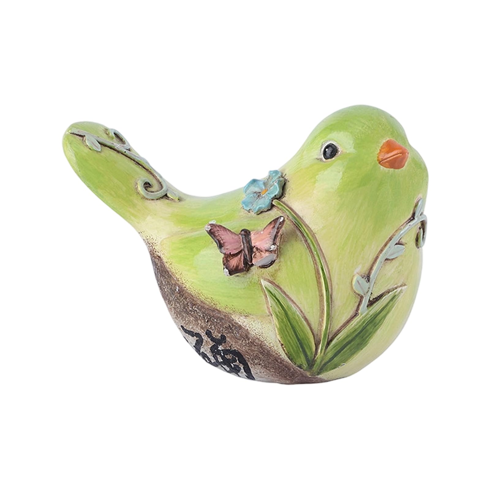 Bird Figurine for Tabletop Decor Resin Sculpture with Raised Flower and Butterfly Detail for Shelf and Console Table Tiered Tray Decor