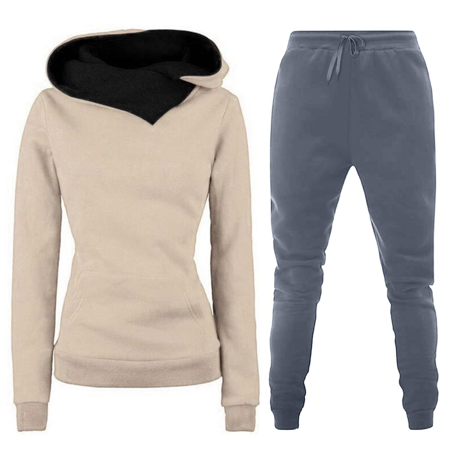 Tuta da donna Lounge 2 set S-3XL, tuta da jogging invernale oversize | Felpa con cappuccio da donna, lunga, slim fit, con tasche, tinta unita, abbigliamento sportivo termico