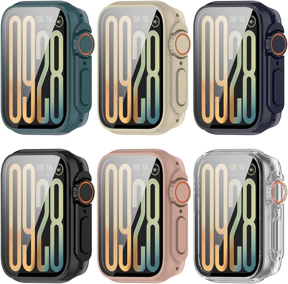 Smartwatch Full Coverage PC Protective Case Cover with Tempered Glass Screen Protector Compatible with Xiaomi Smart Band 9 Pro/Xiaomi Mi Band 9Pro, Soft and Durable(6 Pcs)