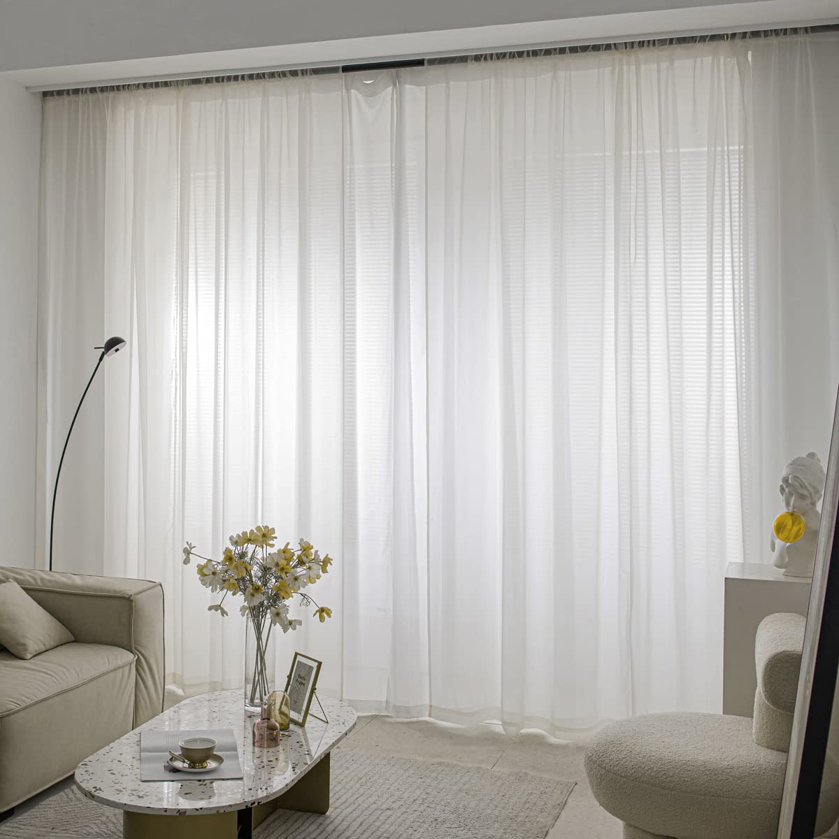 MOONVAN Windows Semi Ivory Sheer Curtains 84 Inches Length 52 Inches Width 2 Panels Set Translucent Sheer Curtain Basic Rod Pocket for Bedroom