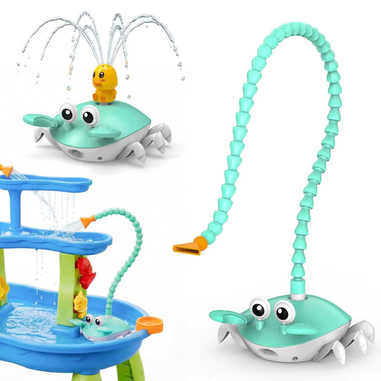 Water Table Pump, 5400mAh Rechargeable Crab Water Pump Toy for Powered Continuous Flow 8Hrs Play time 3 Modes Spray 2 Flow Settings IP67 Waterproof for Water Table, Bathtubs, Pool Toy