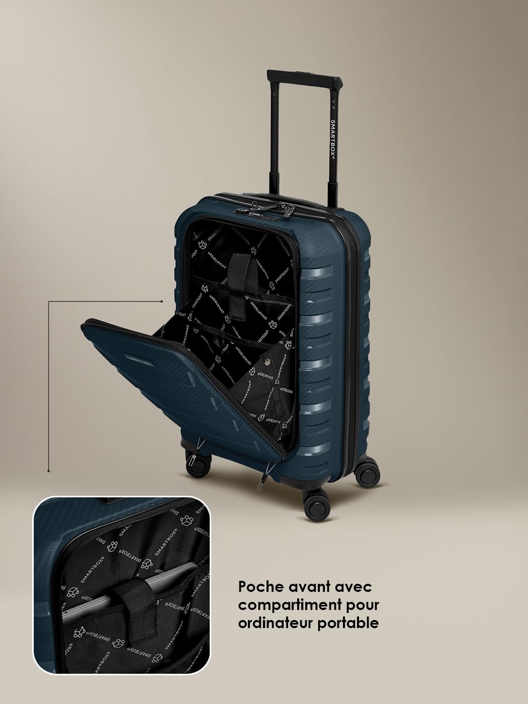 Smartbox Valise Cabine avec Compartiment PC S 55 cm | Trolley Rigide 36×22×55 cm à Ouverture Frontale, 4 Doubles Roues & Serrure TSA | polypropylène léger – Edition 01