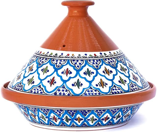 KAMSAH Hand Made and Hand Painted Tagine Pot | Moroccan Ceramic Pots for Cooking and Stew Casserole Slow Cooker (Large, Supreme Turquoise)