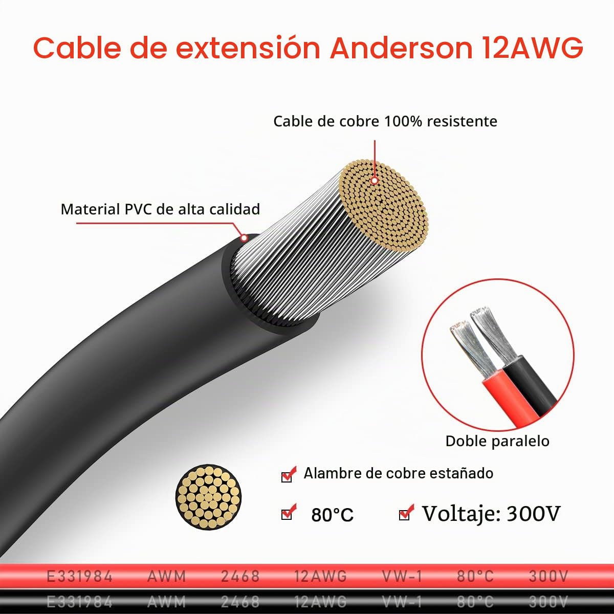 ELFCULB Cable de Extensión Anderson, Cable Anderson de 12AWG, Conector Anderson de 45A para Estación de Energía Portátil, Paneles Solares (0,6m)