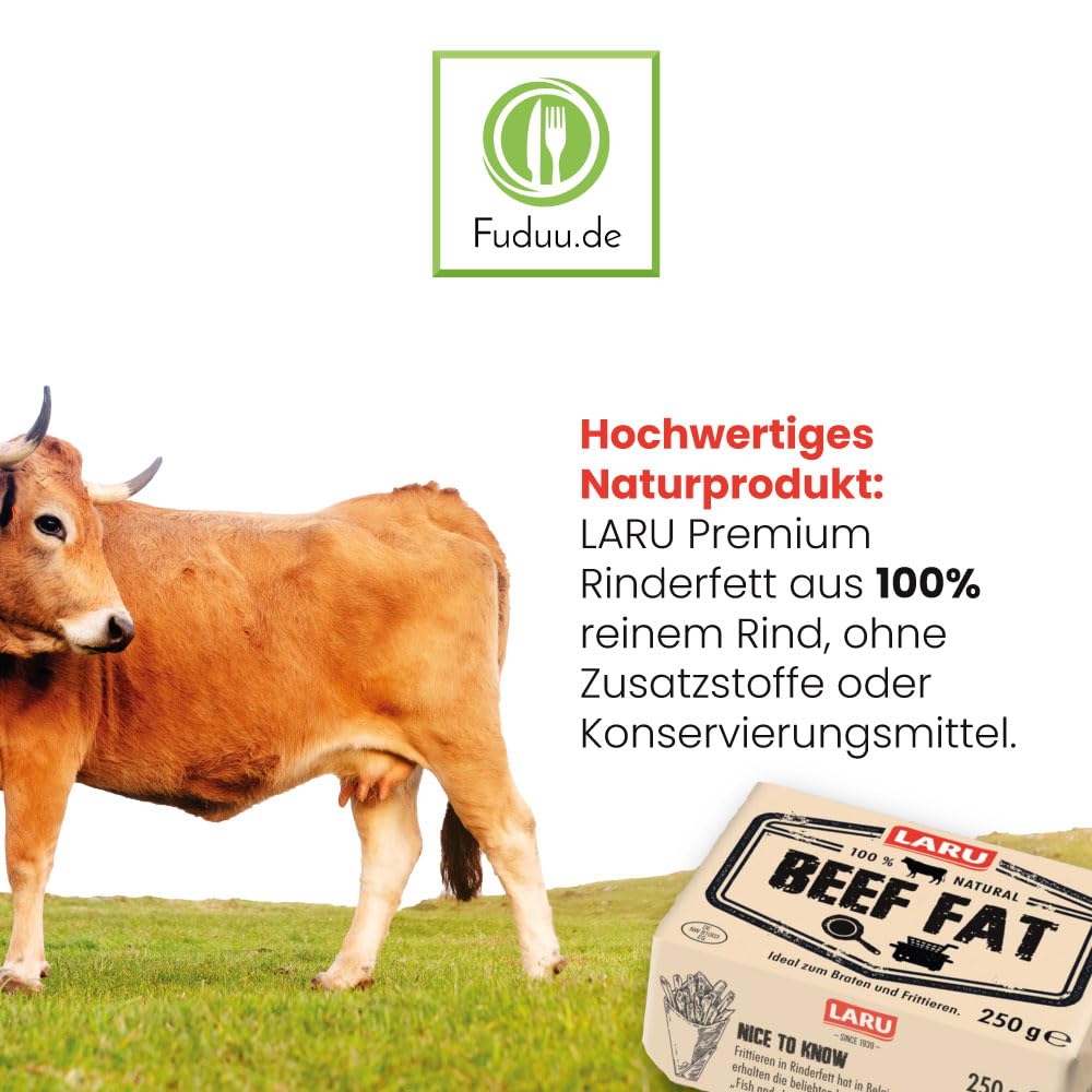 LARU - Premium Rinderfett für kulinarische Meisterwerke, Ideale Wahl zum Braten, Kochen und Backen, Hochwertiges Naturprodukt ohne Zusatzstoffe, Fuduu Edition 8 x 250g Packung