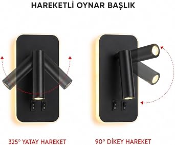 Tuvalu Siyah LED Duvar Apliği | 13W | 3200K Gün Işığı | Çift Anahtarlı – Çift Kademe Yanma | 930 Lümen | 220V | Yatak Başı Okuma Apliği | IP20 | 10x18x3 cm Modern Minimal İç Mekân Aydınlatma [Enerji Sınıfı G]
