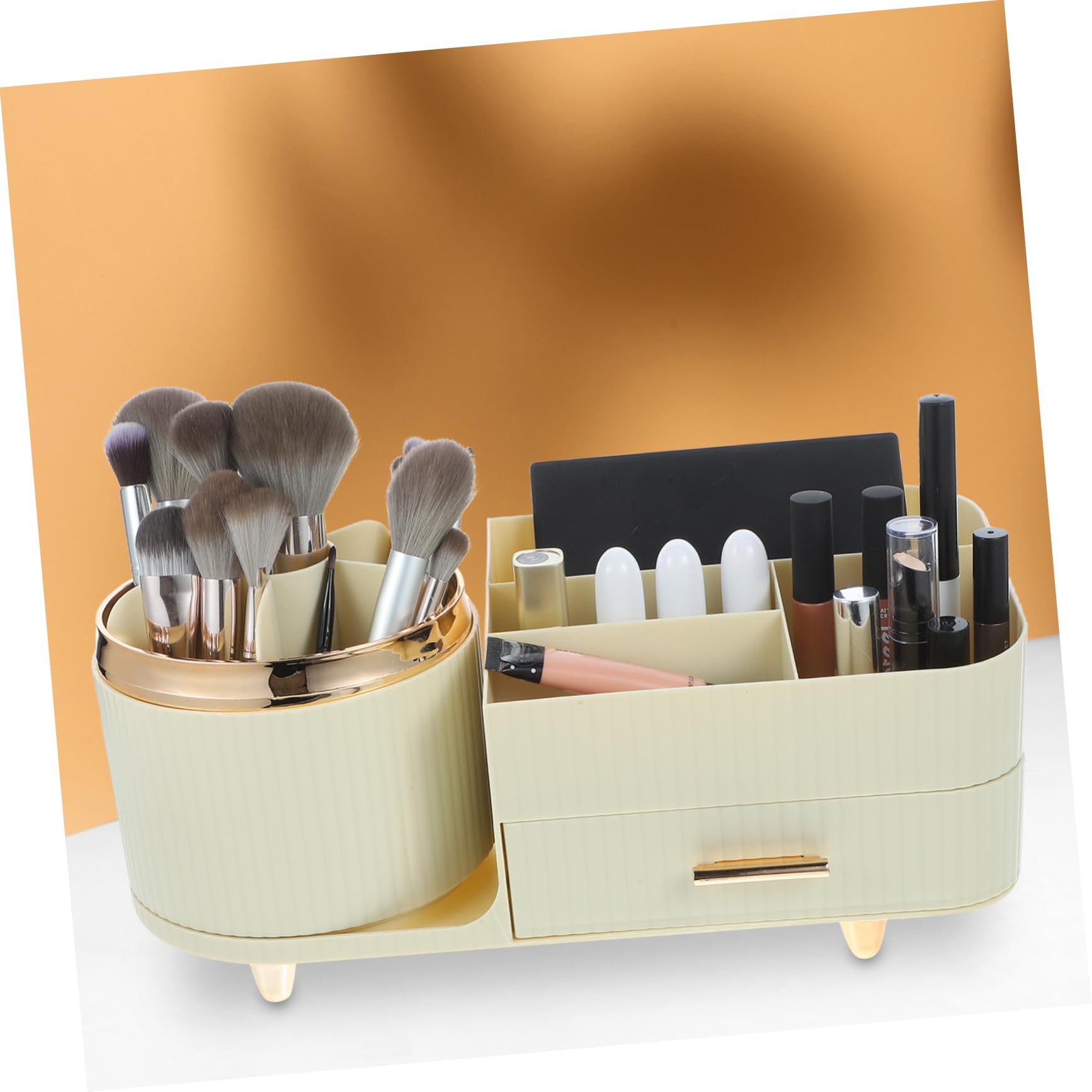 BESTOYARD Drehbarer Make Up Pinselhalter mit Organizer, Pet, Beige
