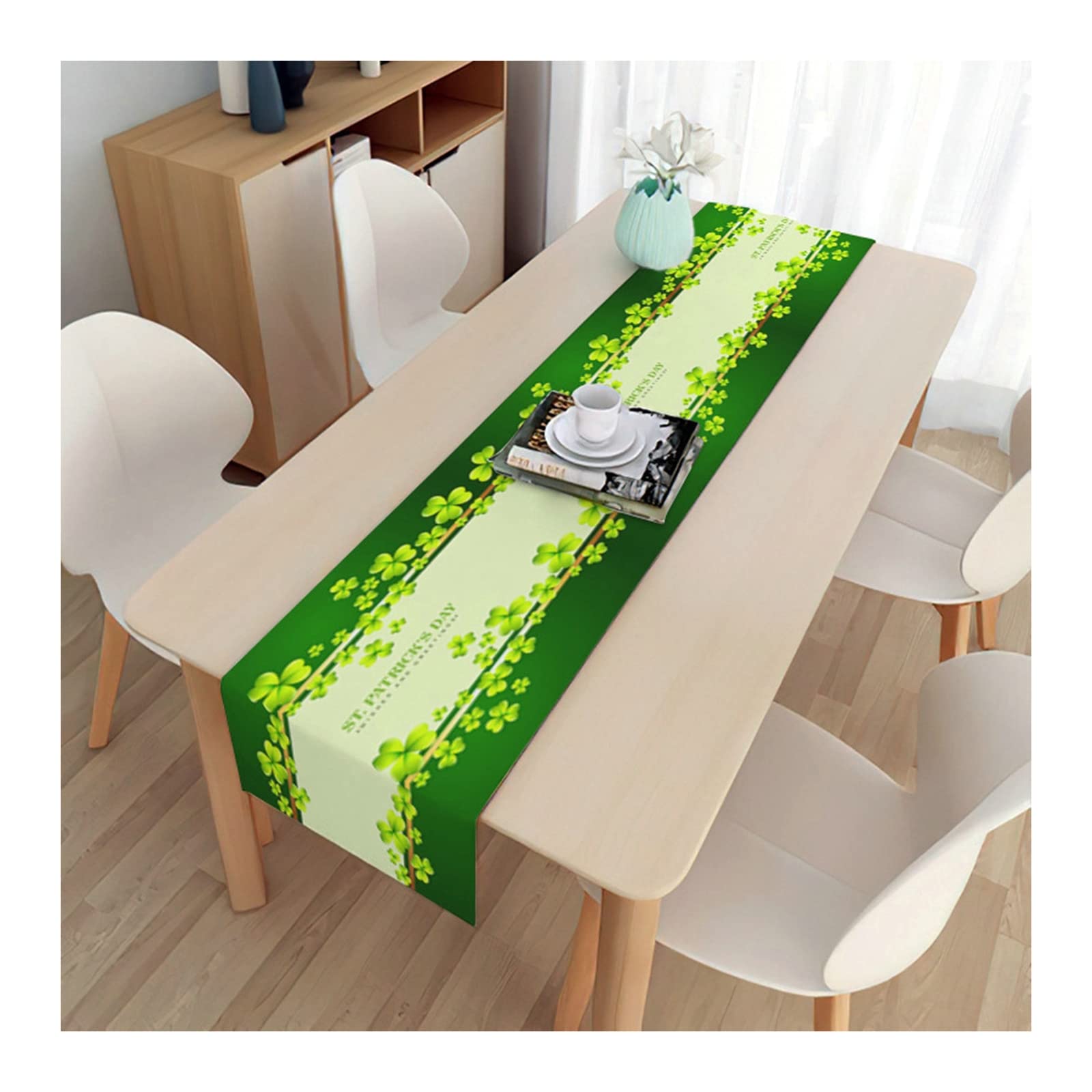 Epinki Runner da Tavola Giorno di San Patrizio Foglia Verde in Lino Runner da Tavola 33 x 180 CM Decorazioni Tavolo
