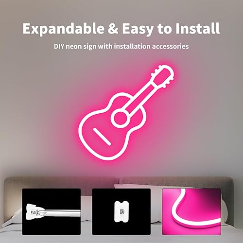 Miniatura 4 de Tira de luces LED de neón rosa, 16.4 pies, 12 V, flexible, impermeable, de silicona, para dormitorio, cocina, fiesta, festival, decoración interior