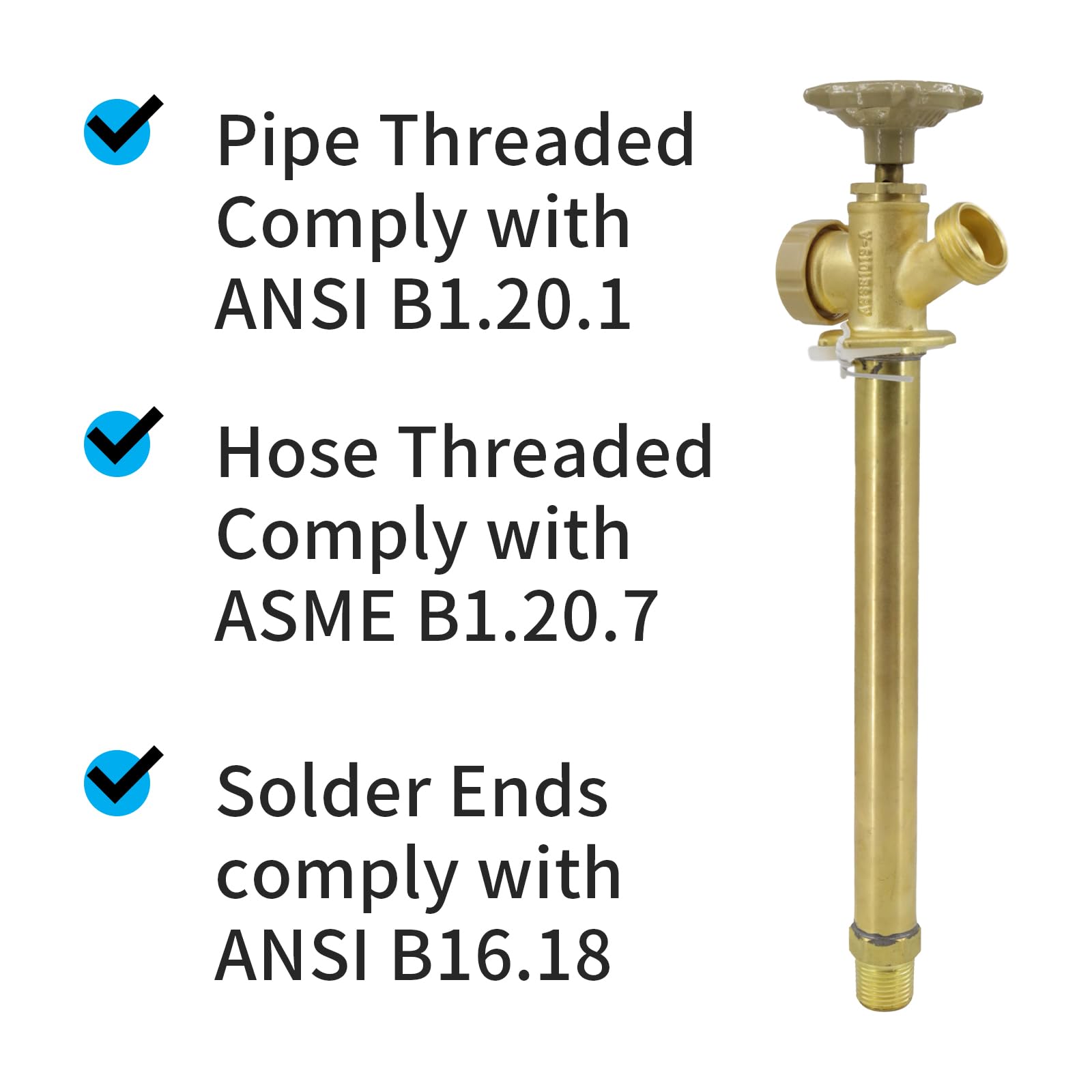Grifo antisifón de 8 pulgadas sin heladas, MHT de 1/2 x 3/4 pulgadas, accesorio de fontanería de latón de empuje para conectar, tubo PEX, cuerpo de latón chapado en cromo, 8 pulgadas de longitud