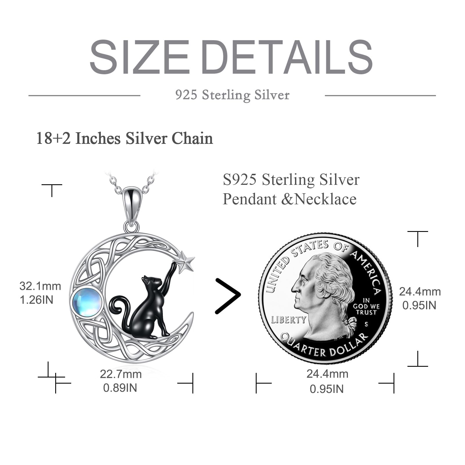 VONALA Katze Anhänger Kette, 925 Sterling Silber Tier Mond Halskette Schmuck Geschenk für Damen