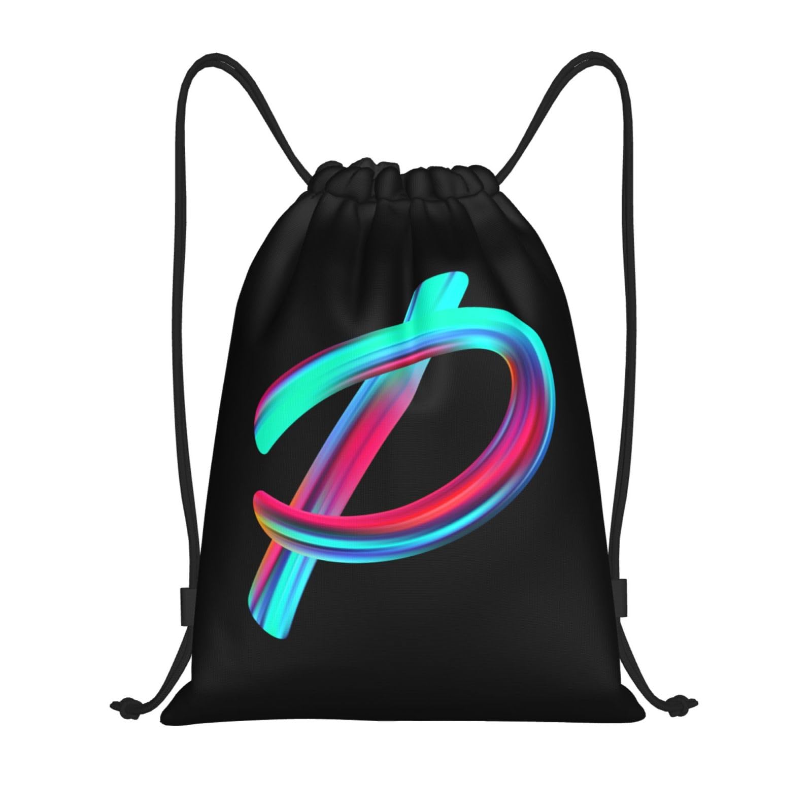 Miyeiw Personalised Letters Design Drawstring Bags with Your Own Text Print, Rainbow Style Initial Drawstring Backpack Sackpack Black Draw String Bags for Sports Gym Travel Swimming Camping, Letter P