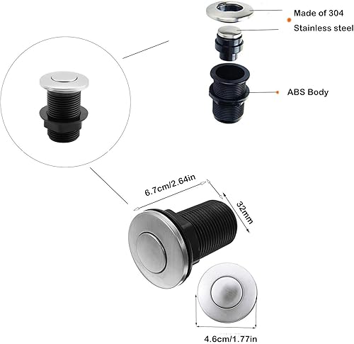 Miniatura 2 de Botón superior del fregadero con reemplazo de manguera de aire, botón de interruptor de aire para eliminación de basura, interruptor de aire