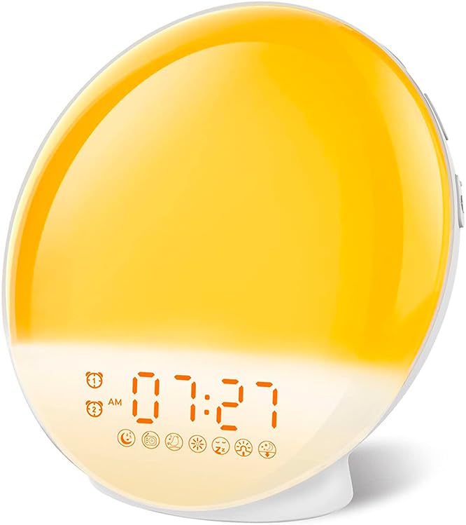 Sunrise Wakeup Light, Dual Alarm Clock with FM Radio, Snooze & 7Color Night Light, Bedroom