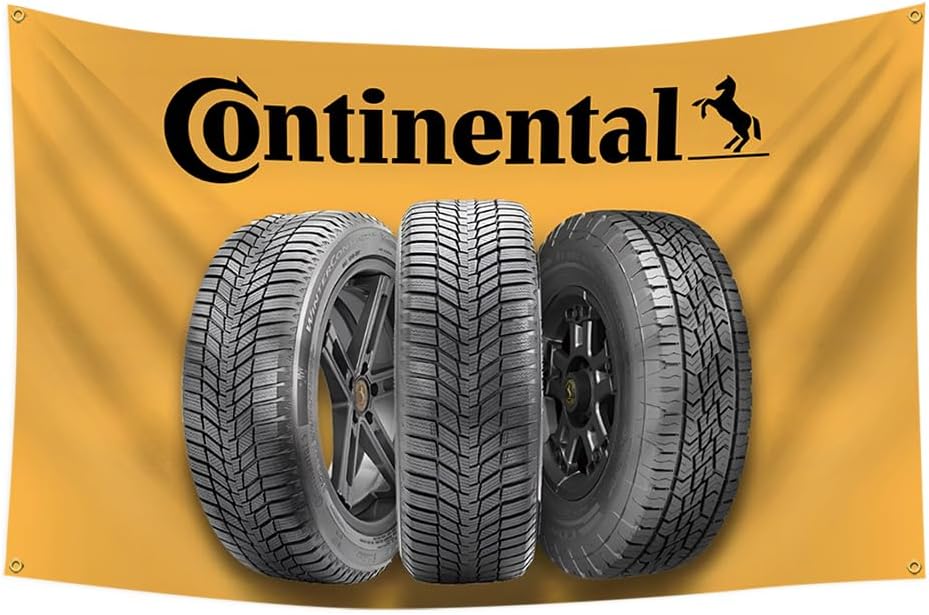 3×5ft Continentals Tires Tyres Flag Polyester Digital Printed Racing Car Banner Tapestry Curtain For Decor(Bright & Vibrant 150D Polyester,Brass Grommet