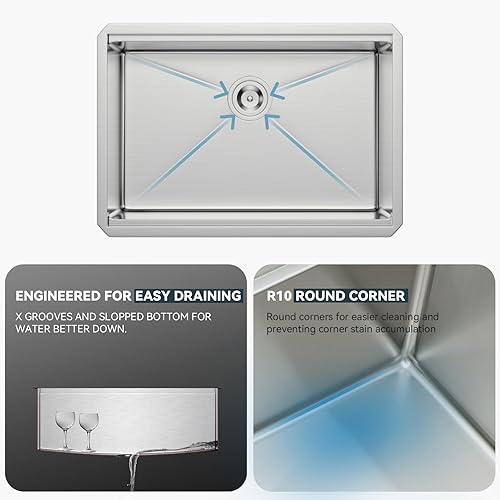 Miniatura 124 de Lordear Fregadero de cocina de montaje inferior de 23 pulgadas, estación de trabajo, fregadero de cocina de acero inoxidable calibre 16, cuenco