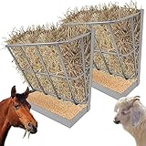 BUYYAH 2Pcs Hay Feeder Goat, 21.5 Gallon Multiple Sided Goat Hay Rack, Heavy Duty Iron 2 in 1 Hay Rack for Sheep, Horses, Goats with Detachable Grain Tray, Effortless Installation in Farm, Yield