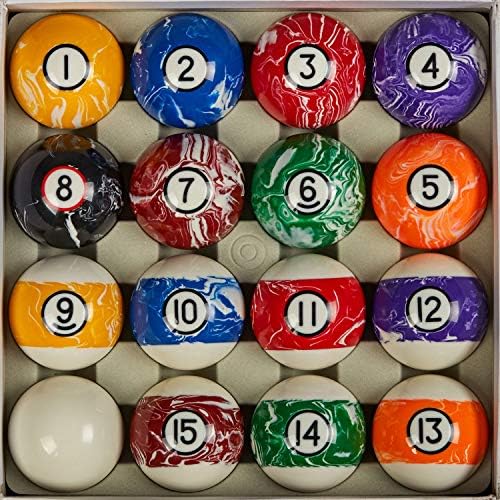 Collapsar Deluxe Billiard Pool Ball Marble-Swirl Style 2-1/4 Inch Regulation Size Complete 16 Pool Balls Billiard Set (Several Style Available) (White Marble with Black Circle)