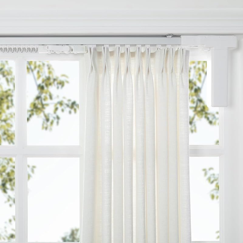 TWOPAGES Smart Curtain Track Motorized Center-Opening Rail, Wall or Ceiling Mounted Curtains Track System Compatible with Alexa/Google Home (Up to 200 3/4 inches)