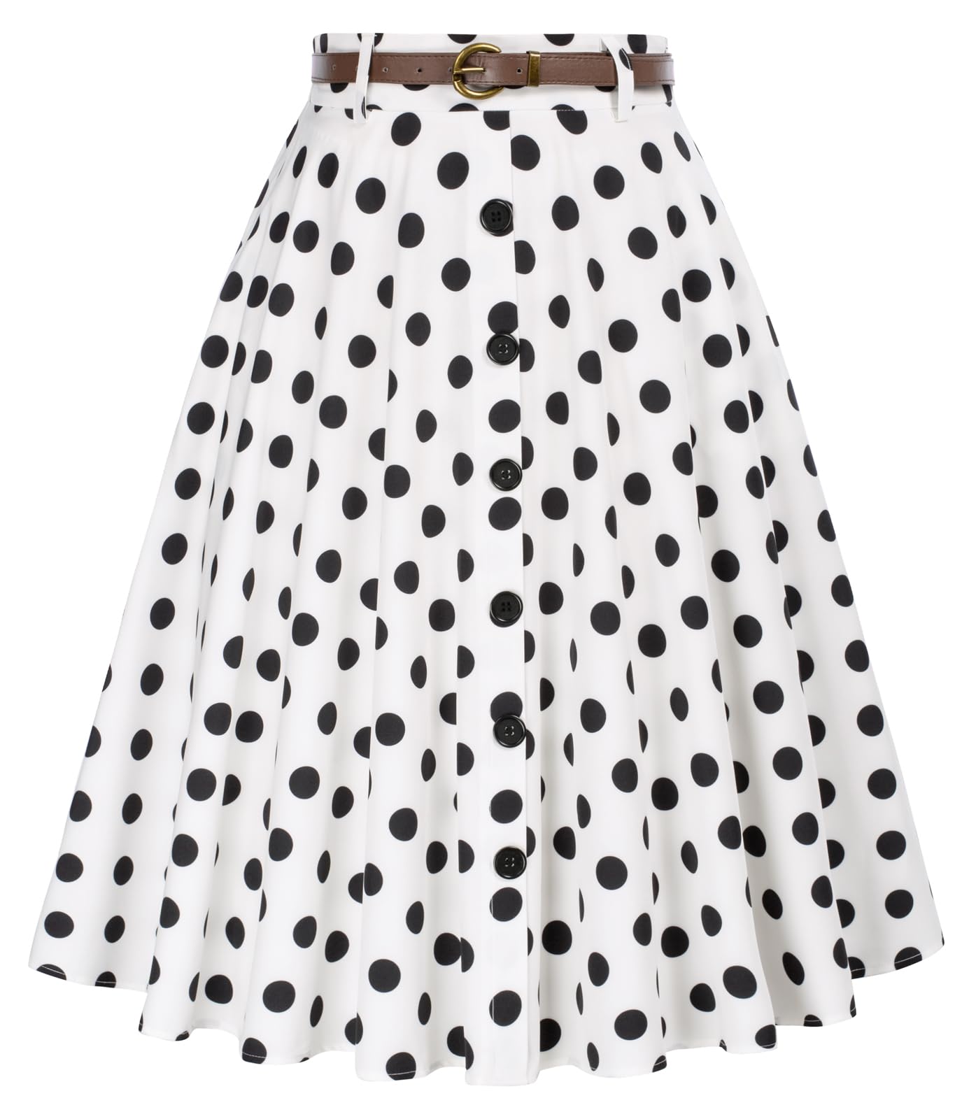 Belle Poque Womens Vintage Stretch High Waist A-Line Flared Midi Skirts with Pockets Belts
