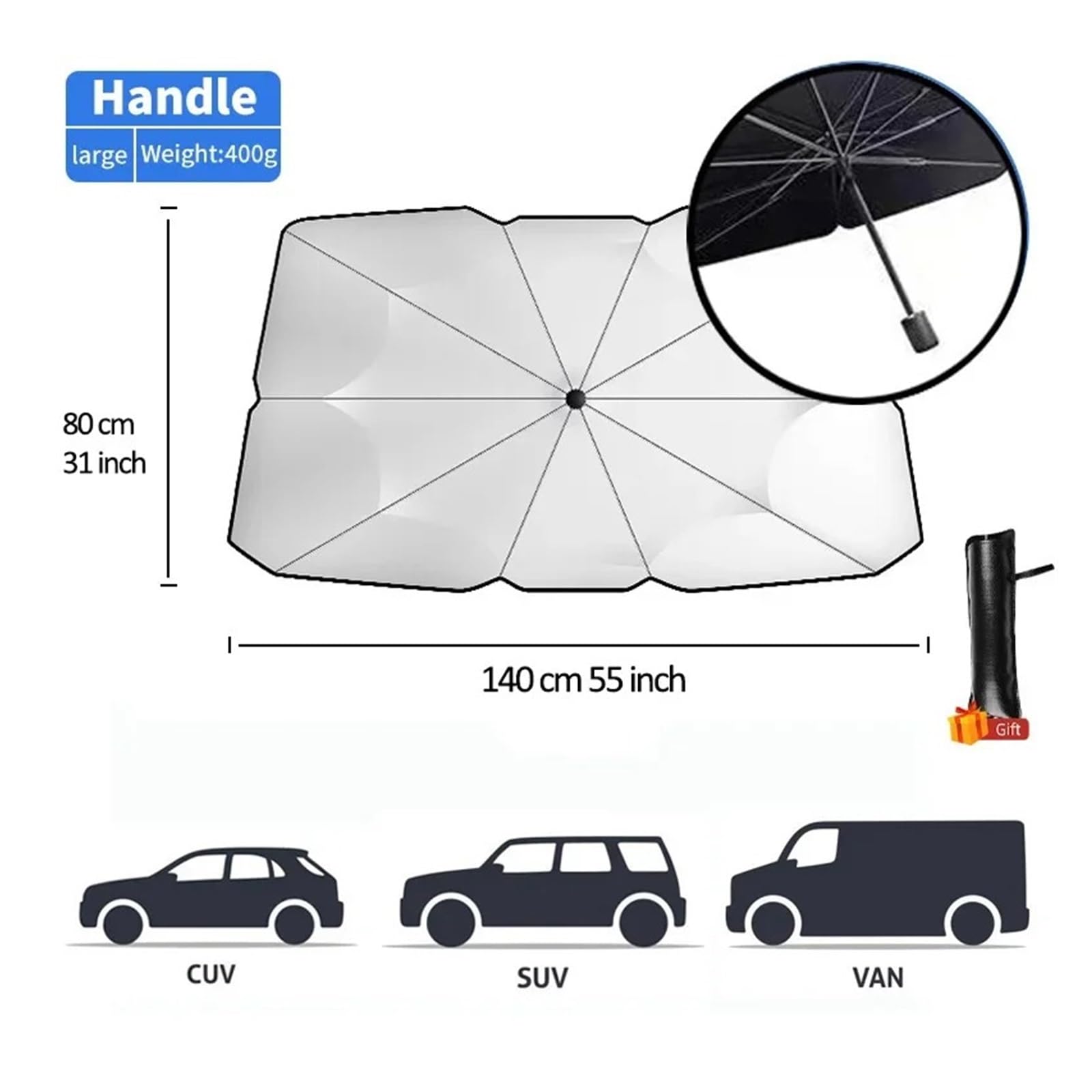 Sonnenblende Erweiterung Auto-Sonnenschutz-Windschutzscheibenschirm | Front-Sonnenschutz, Sonnenschirm, faltbar, Sommerschutz, Autositz, Wärmeisolierung(Handle M)